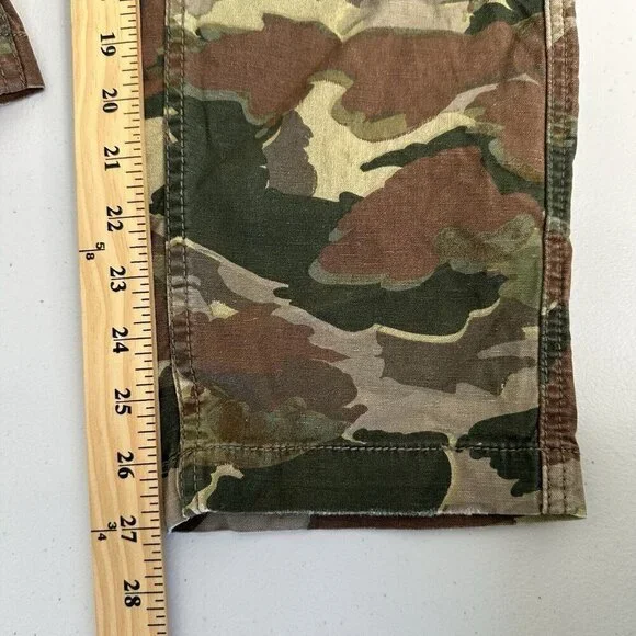 Anthropologie Camo Cargo Pants Size 29 Cotton Linen Blend Green Brown - Picture 5 of 13